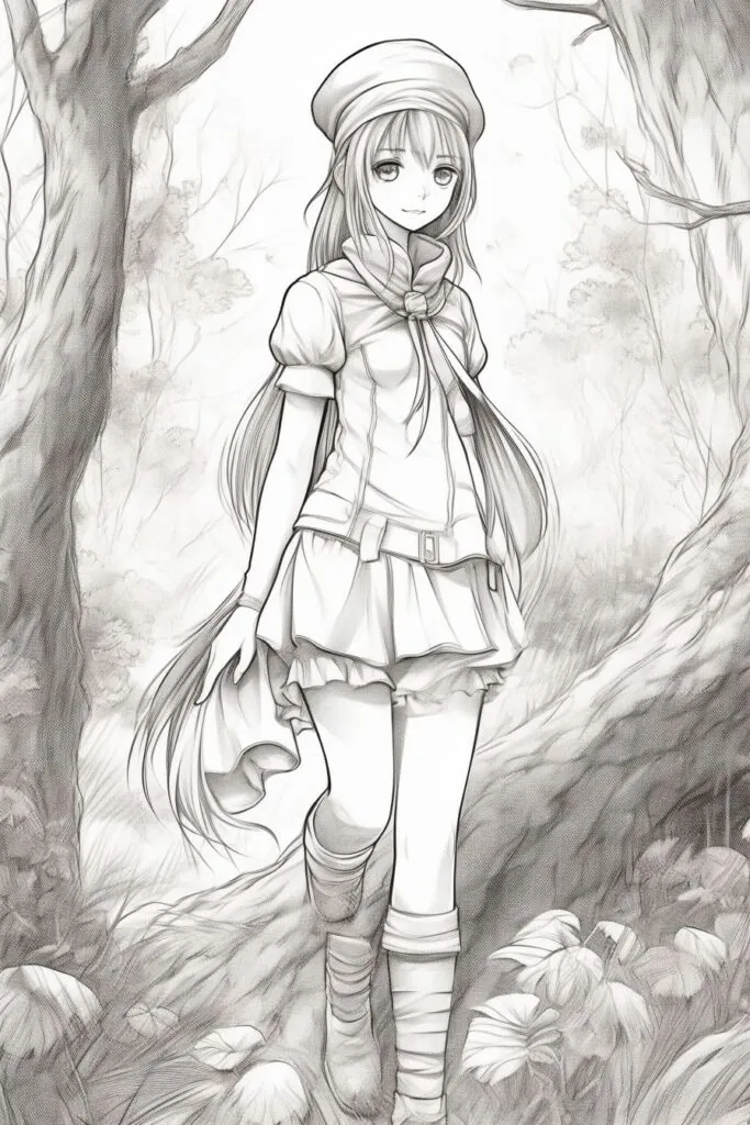 Anime girl in magic forest