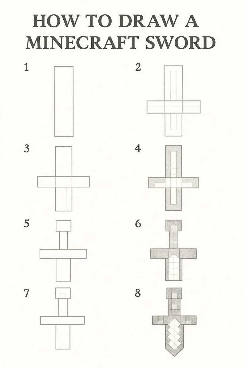 how to draw a minecraft sword step-by-step