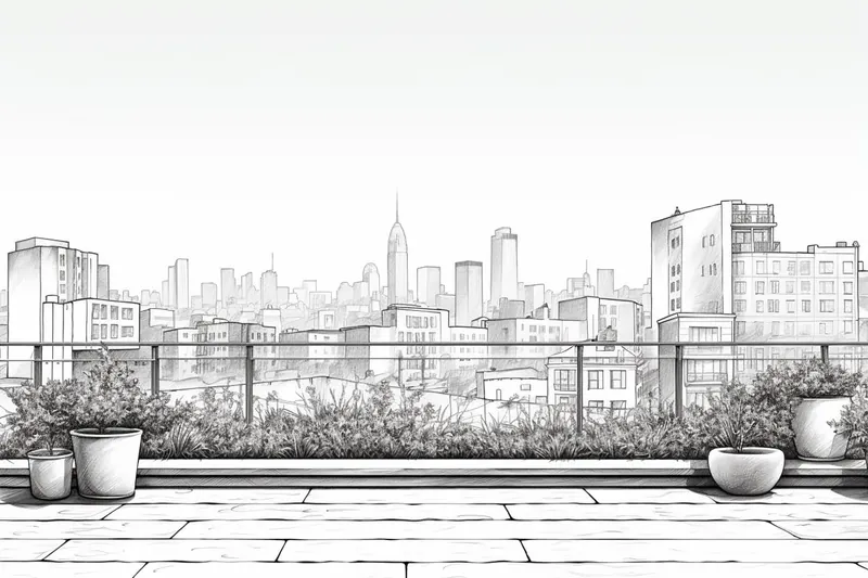 sketch of a rooftop garden
