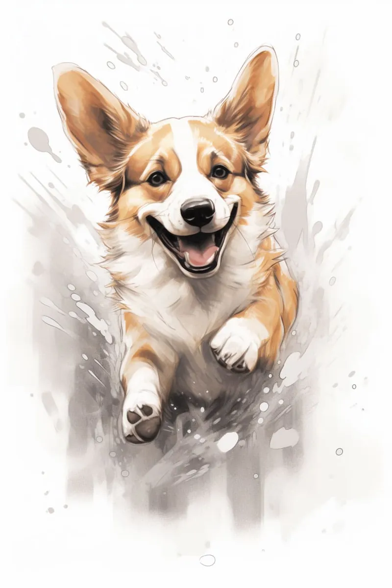 corgi splashing in the rain