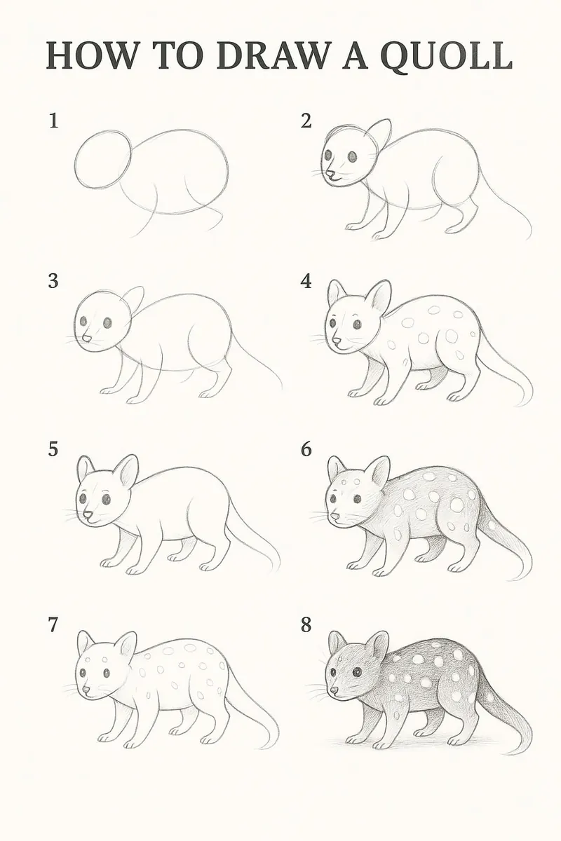 how to draw a quoll - step-by-step