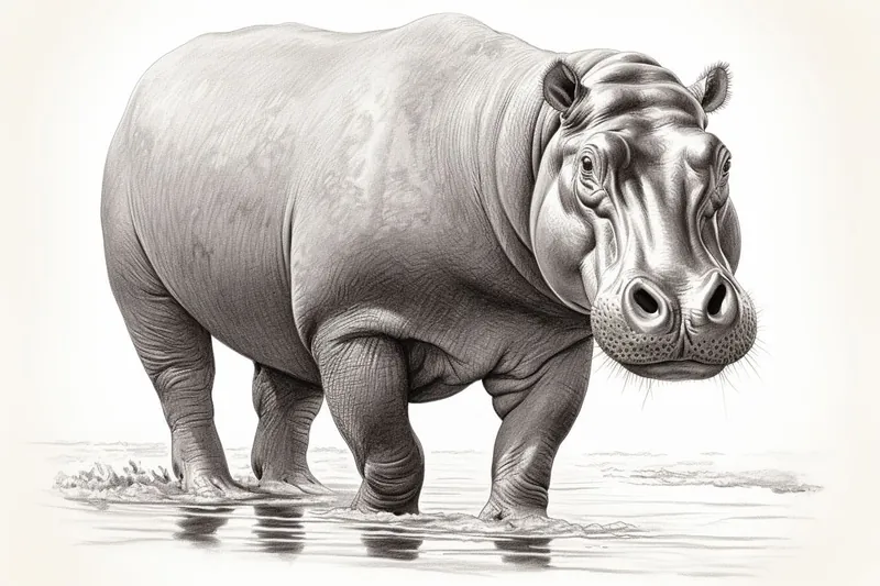 giant hippo wading in the water