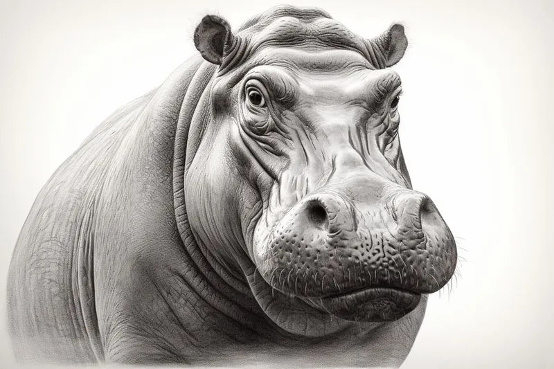 sketch of a hippopotamus in black and white