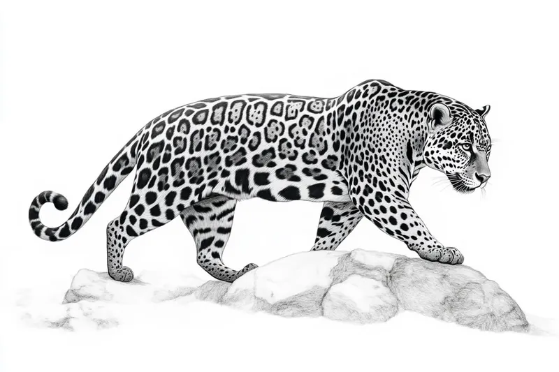 jaguar walking across rocks