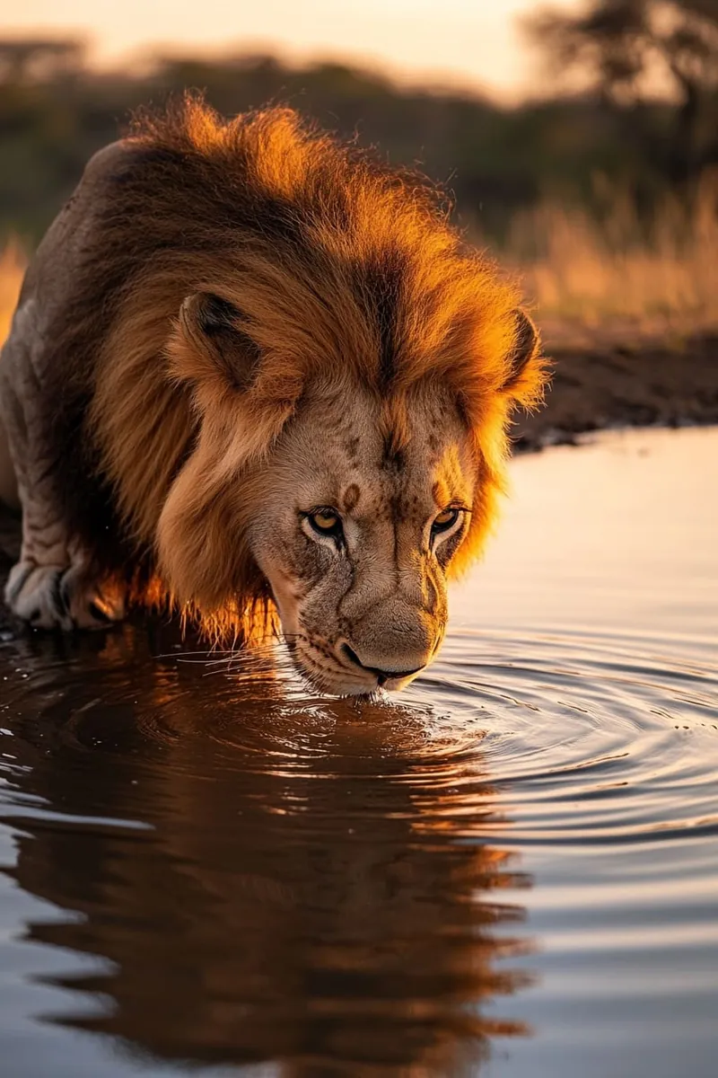 lion drinking water