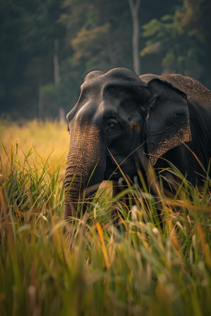 elephant in the lush grass