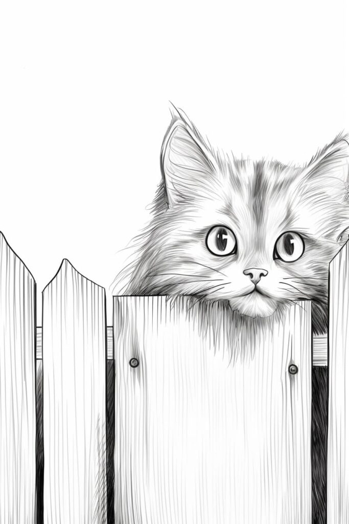 cute cat peeking over a fence