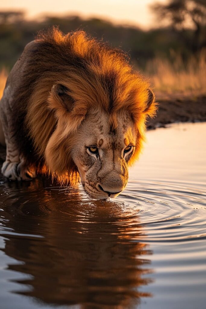 lion drinking water