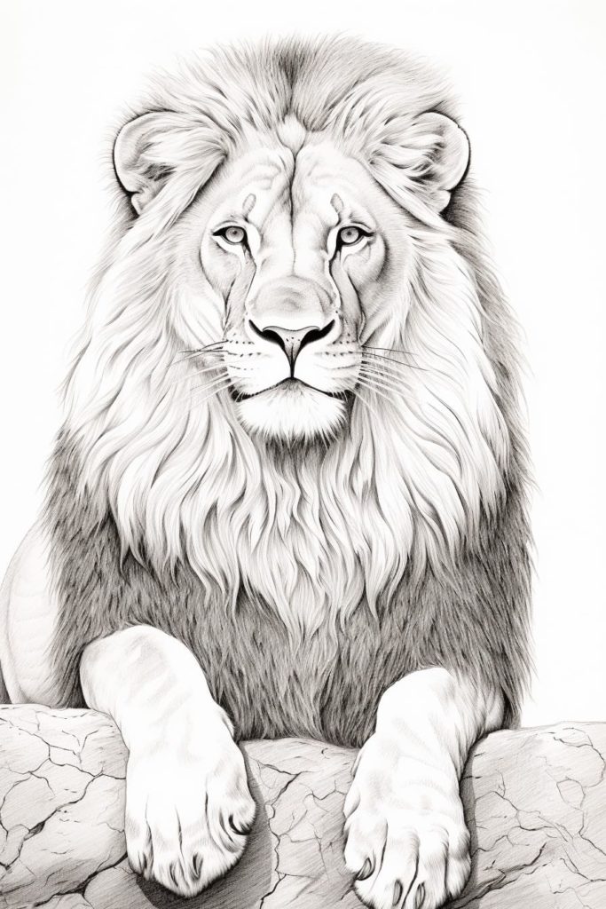 drawing of a lion relaxing