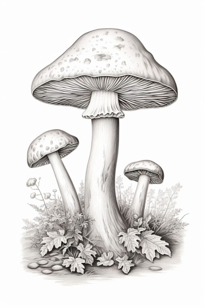 mushrooms in black and white