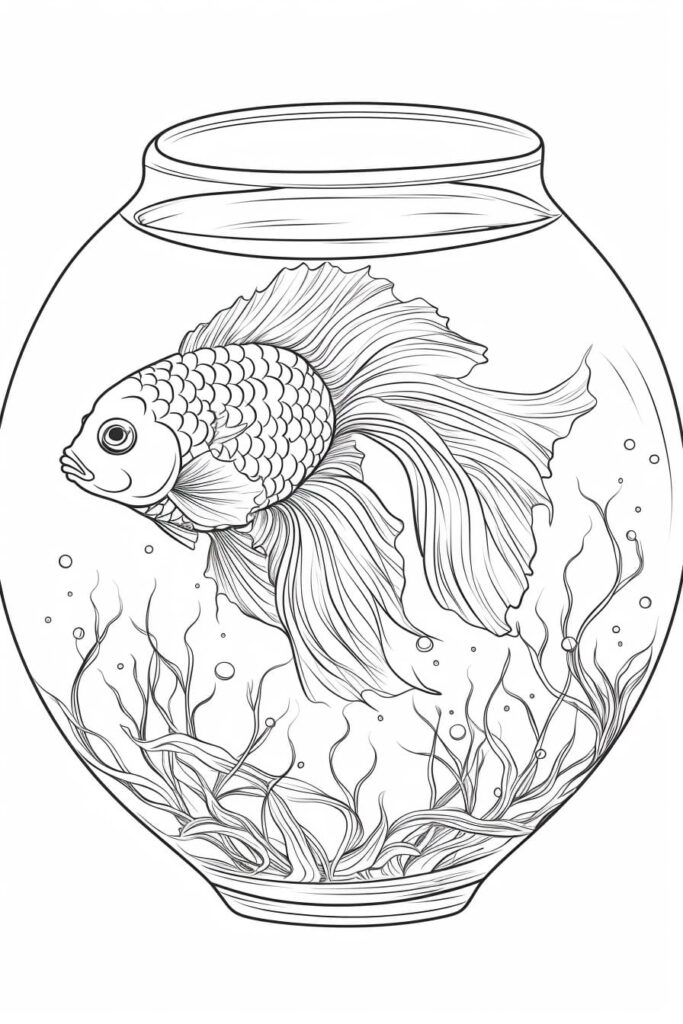 sketch of a fish in a bowl