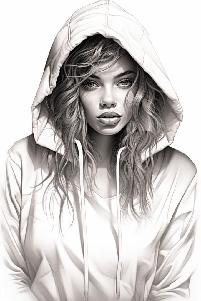 drawing of girl in hoodie