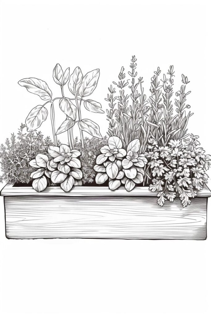 planting box filled with herbs