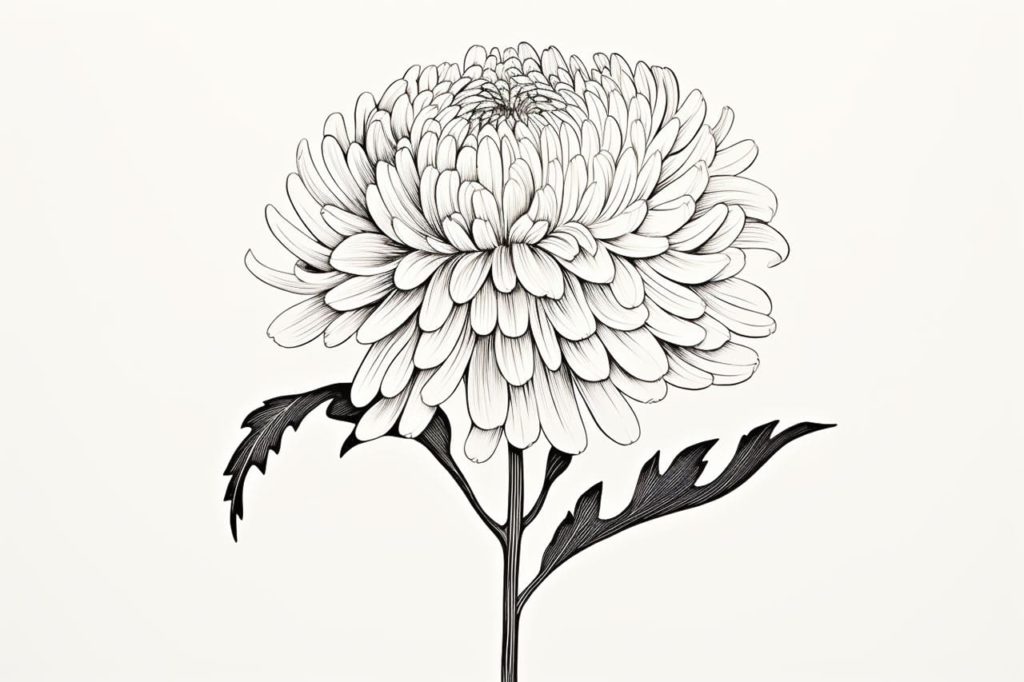 Chrysanthemum drawing in black and white