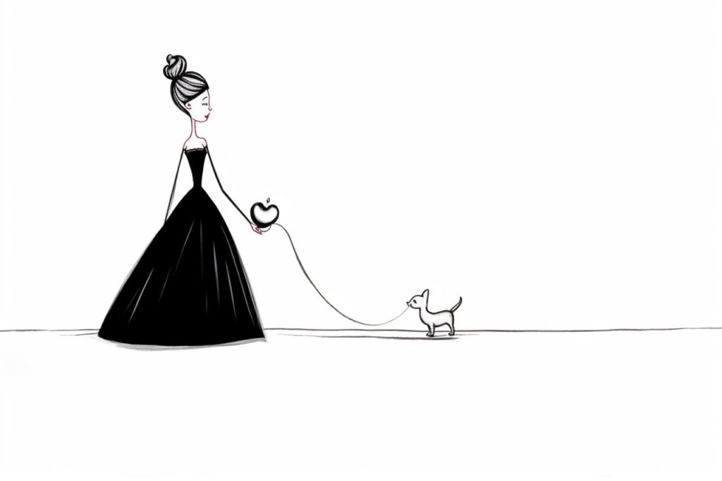 Cinderella in a black dress with companion