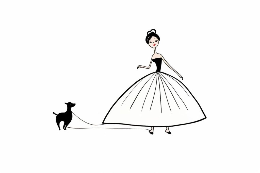 Cinderella in a dress with dog