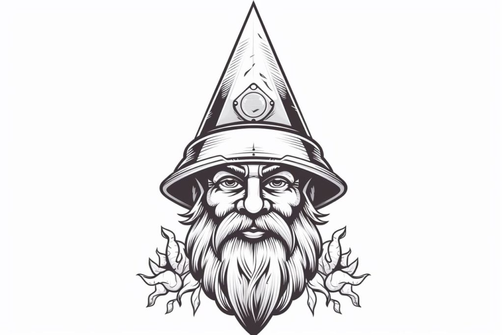 gnome in black and white line drawing