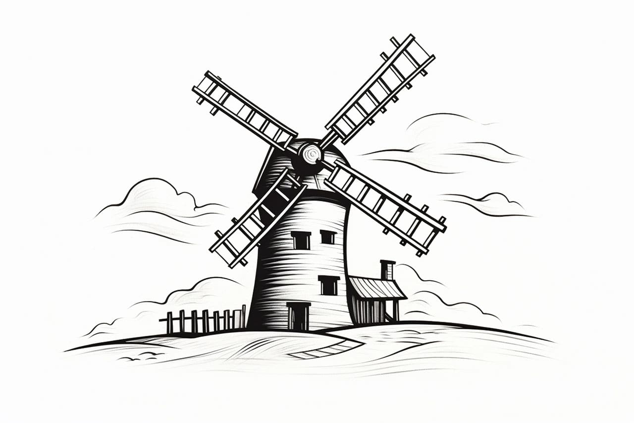 how to draw a windmill