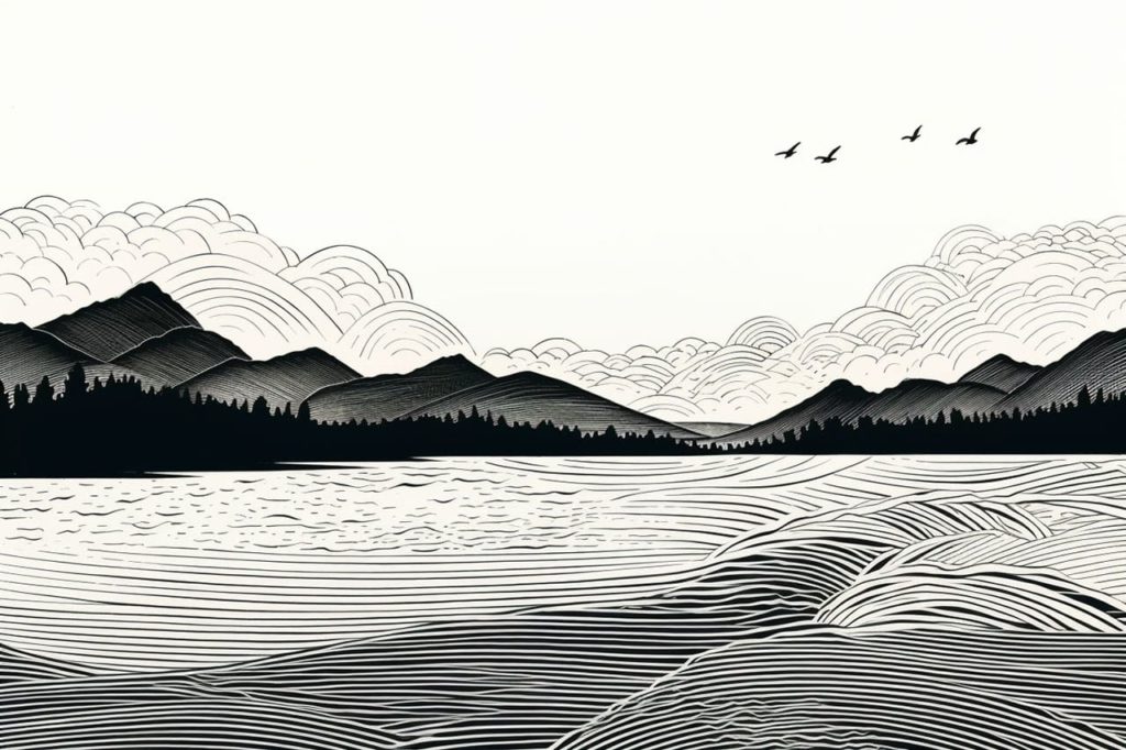 drawing of a lake
