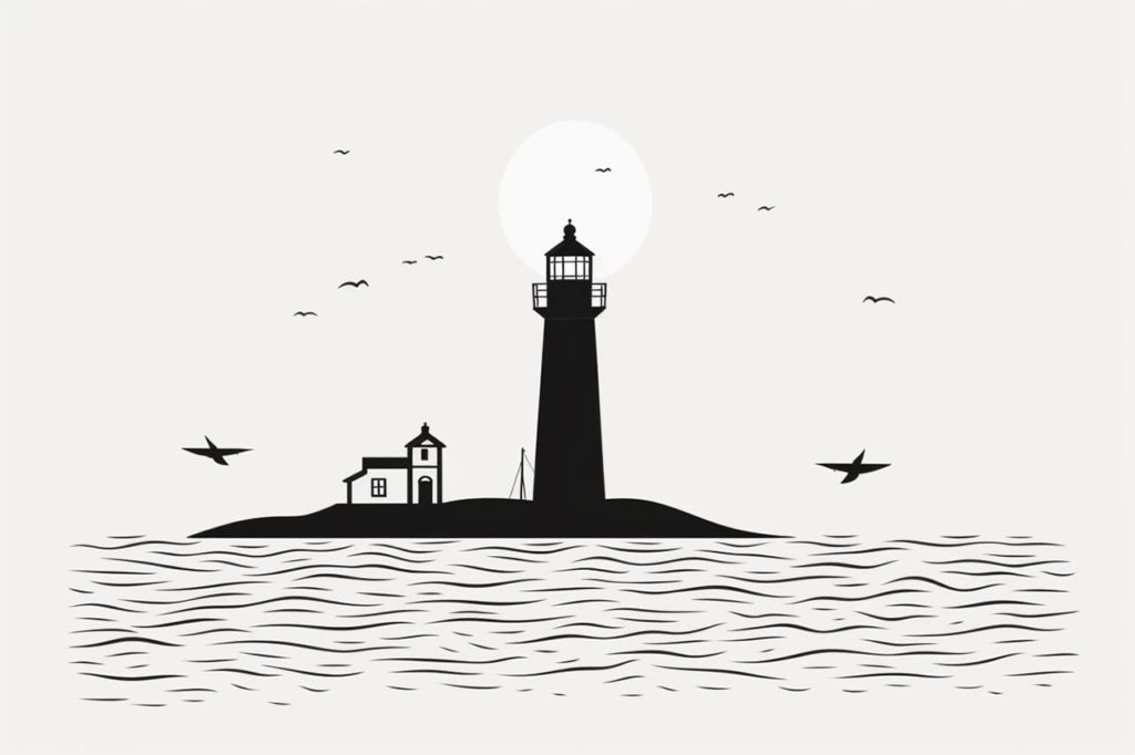 lighthouse with birds