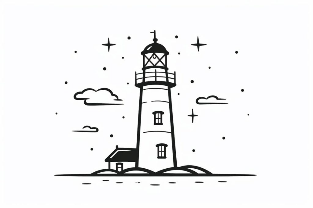 lighthouse with stars