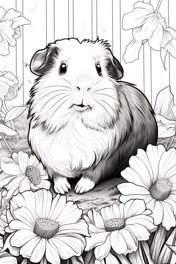 sketch og guinea pig with flowers