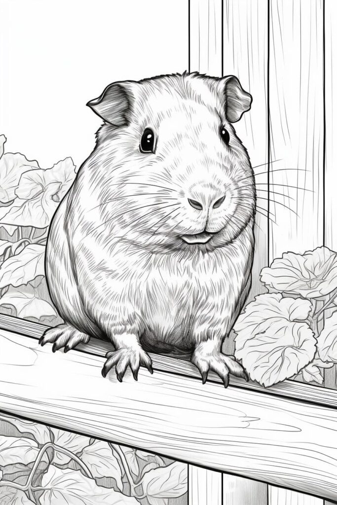 black and white drawing of a guinea pig