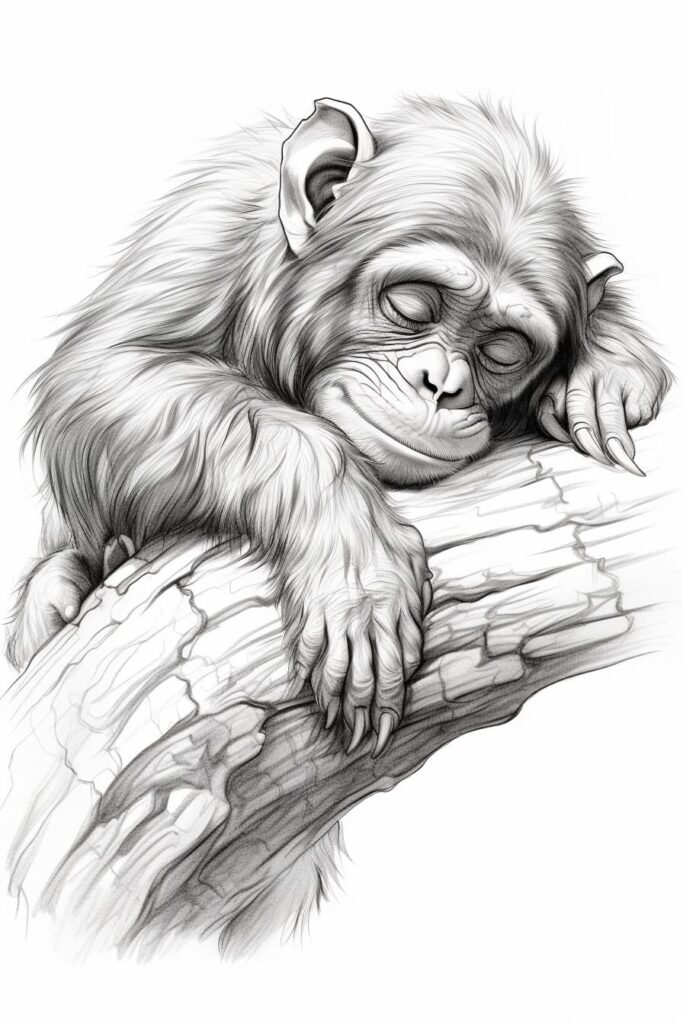 sketch of a sleeping monkey