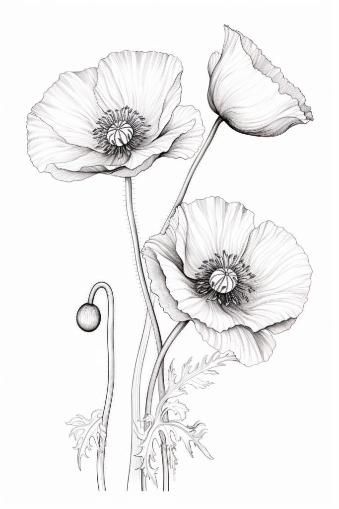 poppy flowers in black and white