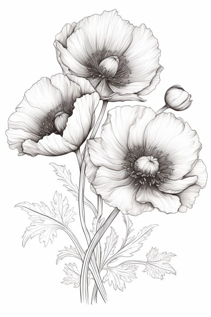 sketch of poppy flower