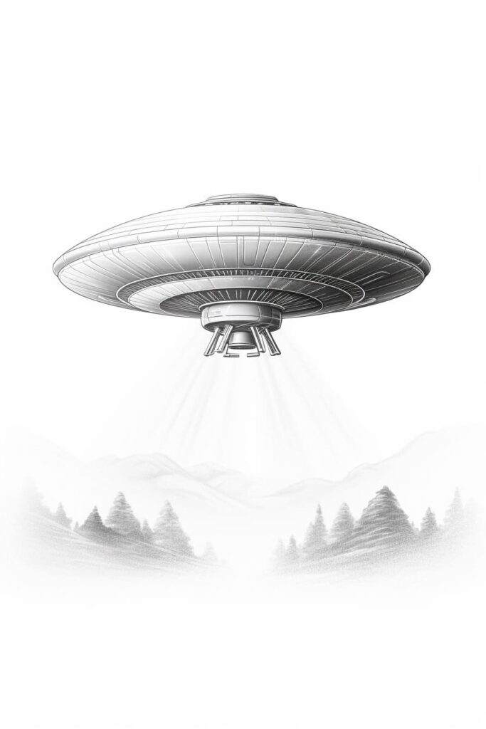 sketch of a UFO flying saucer