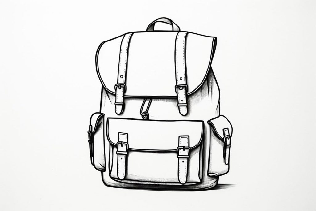 drawing of leather backpack