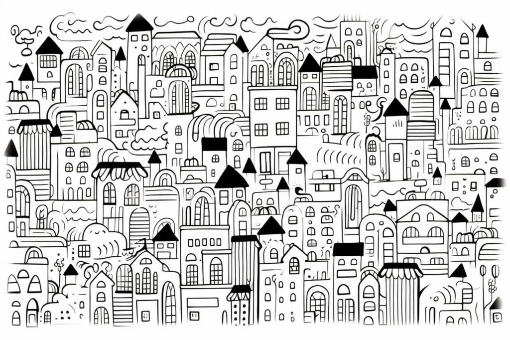Crowded cityscape drawing