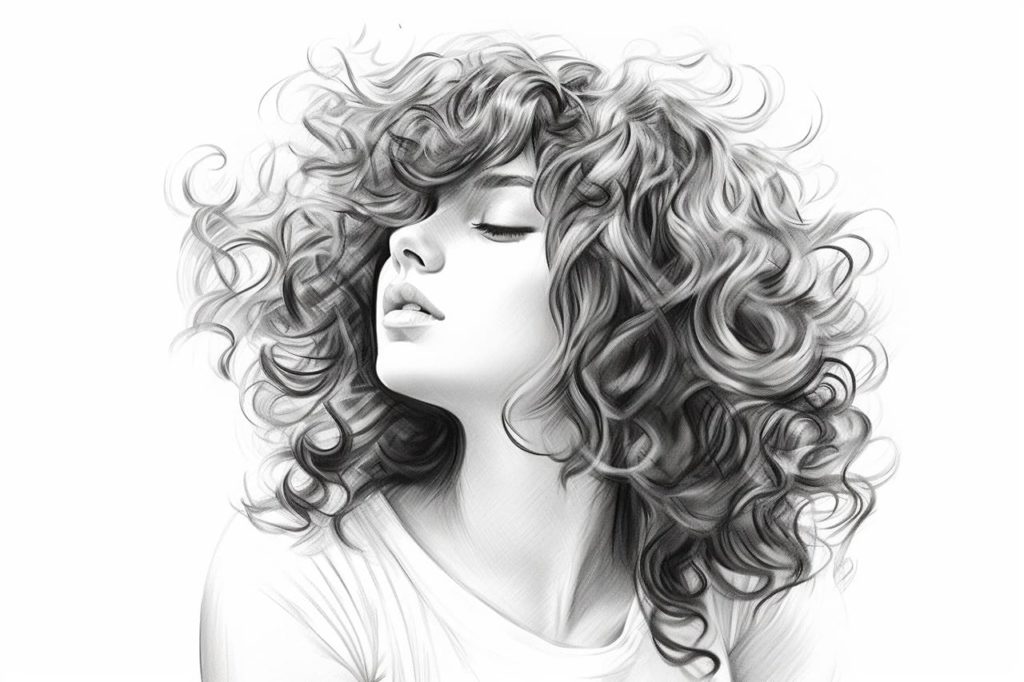 drawing of girl with curly hair