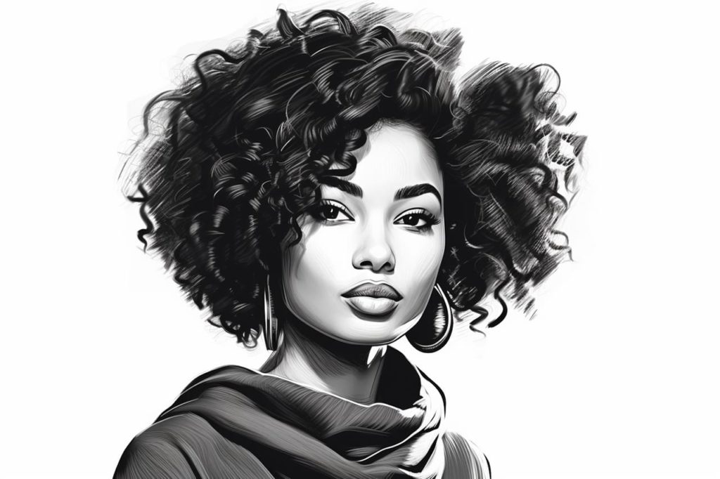 drawing of African-American woman with curly hair