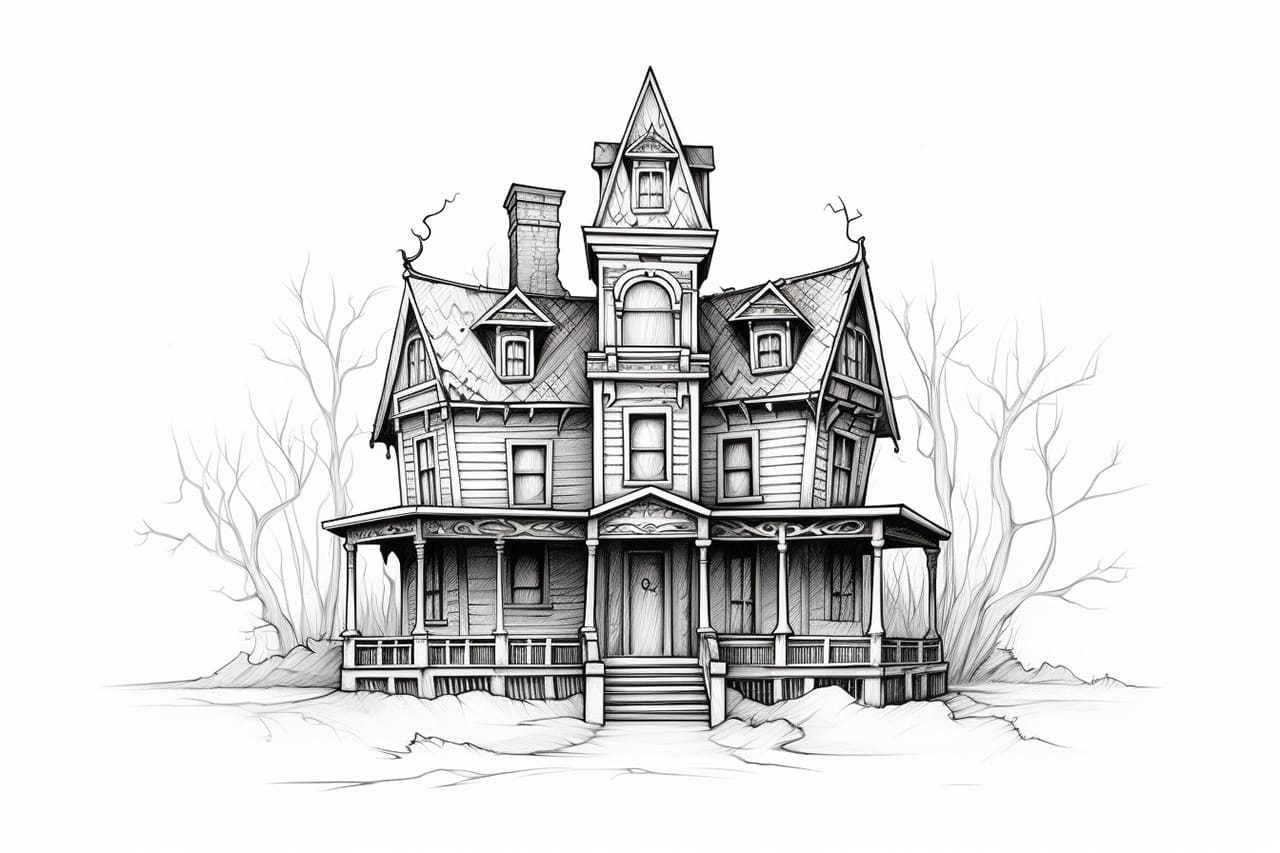How to draw a haunted house