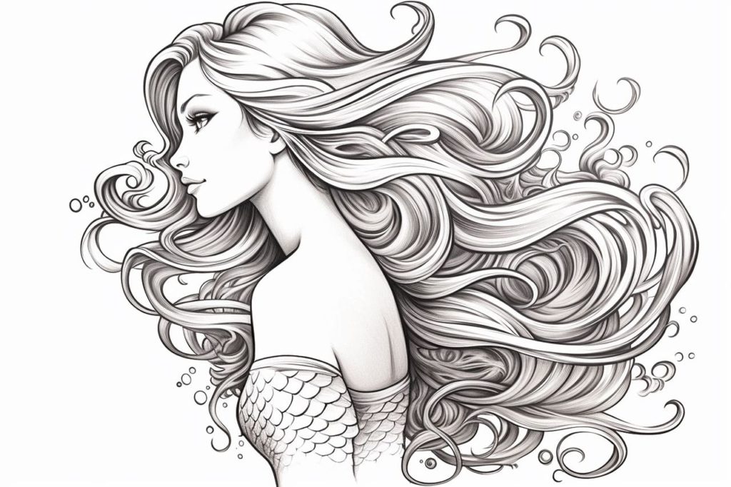 beautiful mermaid with long flowing hair