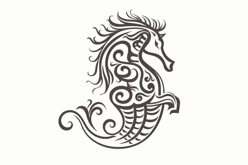 stylized drawing of a seahorse
