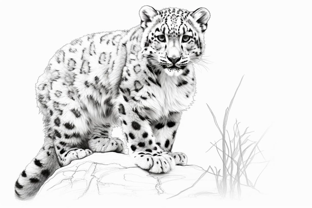 pencil sketch of a snow leopard