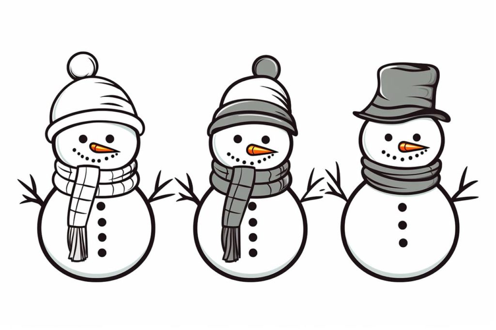 drawing of three snowmen