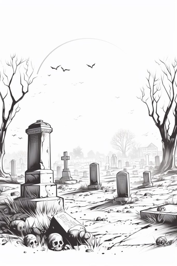 spooky graveyard sketch