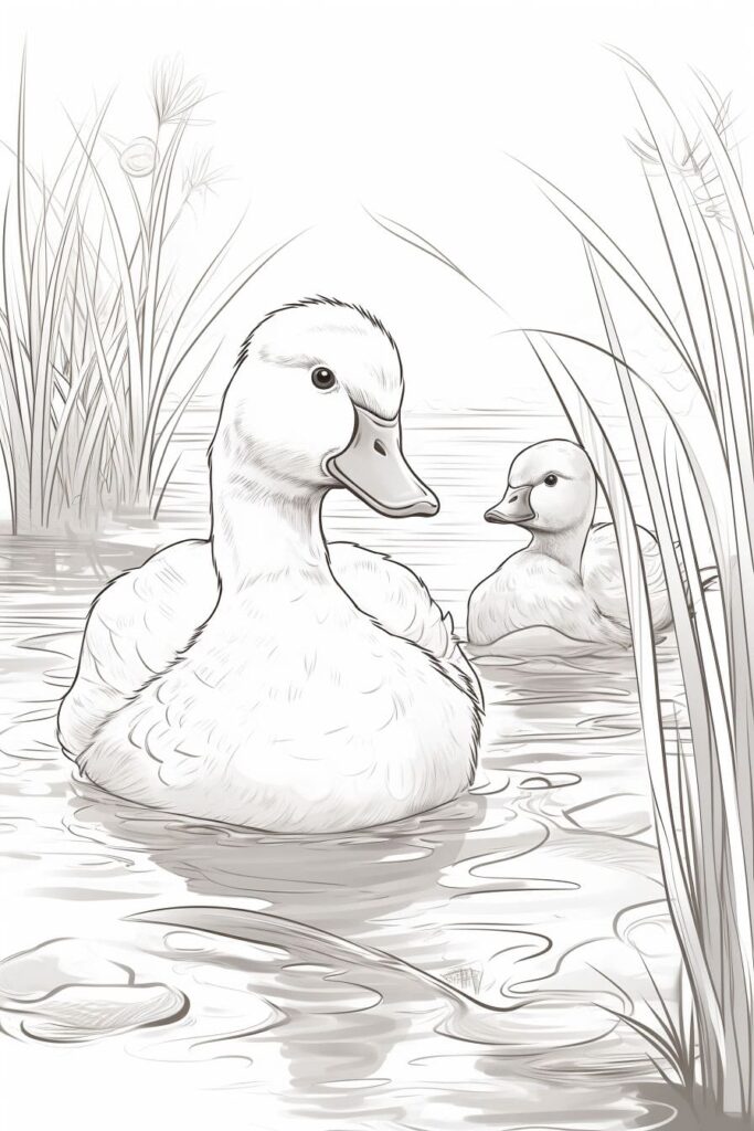 sketch of ducks in a pond