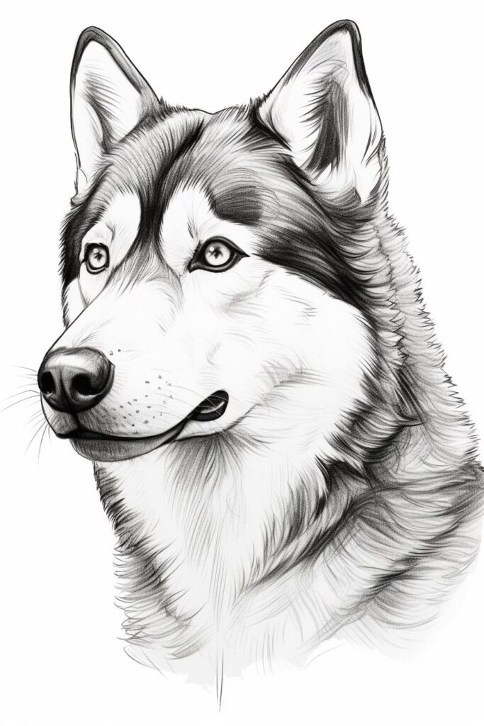 husky portrait drawing