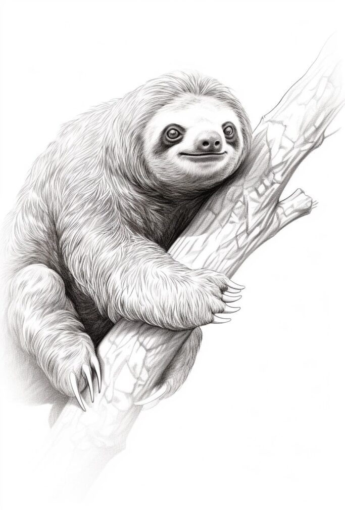 sloth drawing - in a tree