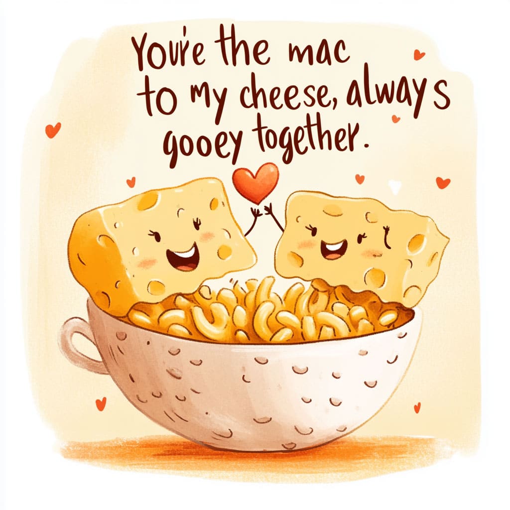 You're the mac to my cheese, always gooey together.