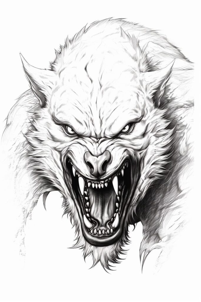 close-up werewolf drawing