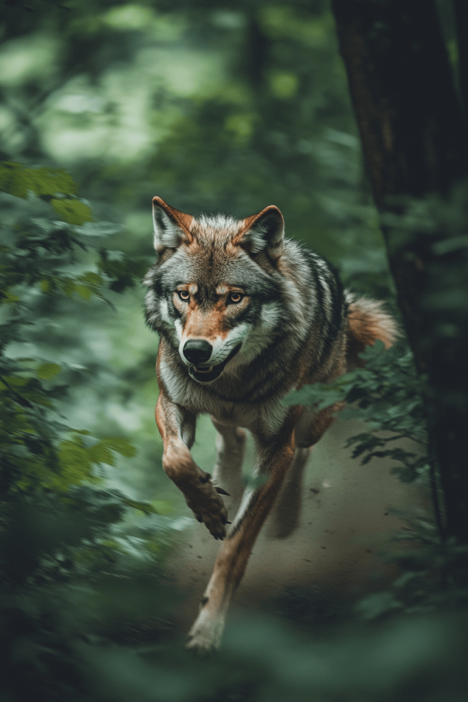 wolf running in the woods