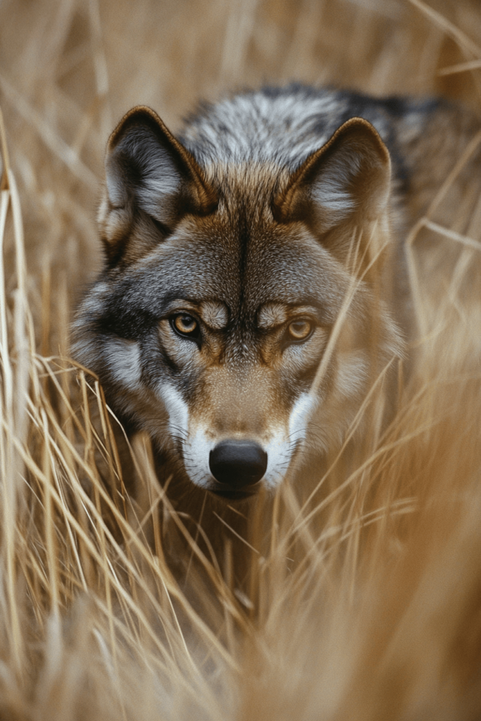 wolf stalking in the tall grass