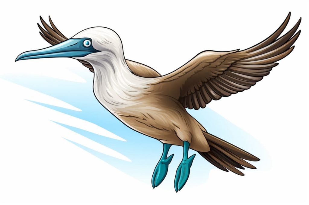 Blue-Footed Booby drawing - in flight