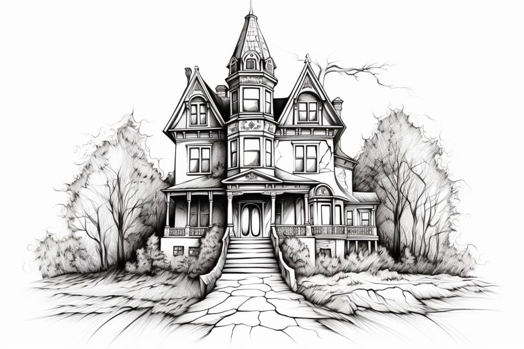 drawing of a haunted house